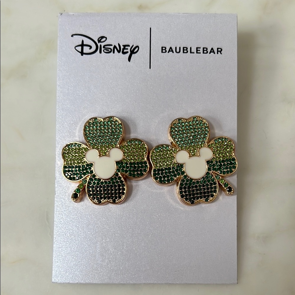 Disney BaubleBar Mickey shamrock Silhouette Ombre Earrings St Patrick’s Day